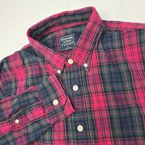 Abercrombie And Fitch Mens Large Red Green Button Down Shirt Long Sleeve Classic